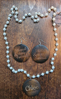 Wood pendant necklace and earring set