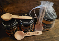 Honey combs, Wood Dipping Spoons, Honey, and Marmalade